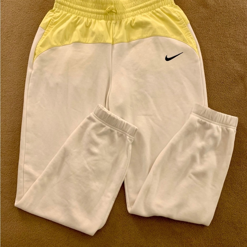 Nike Kids' White and Yellow Colorblock Sweatpants